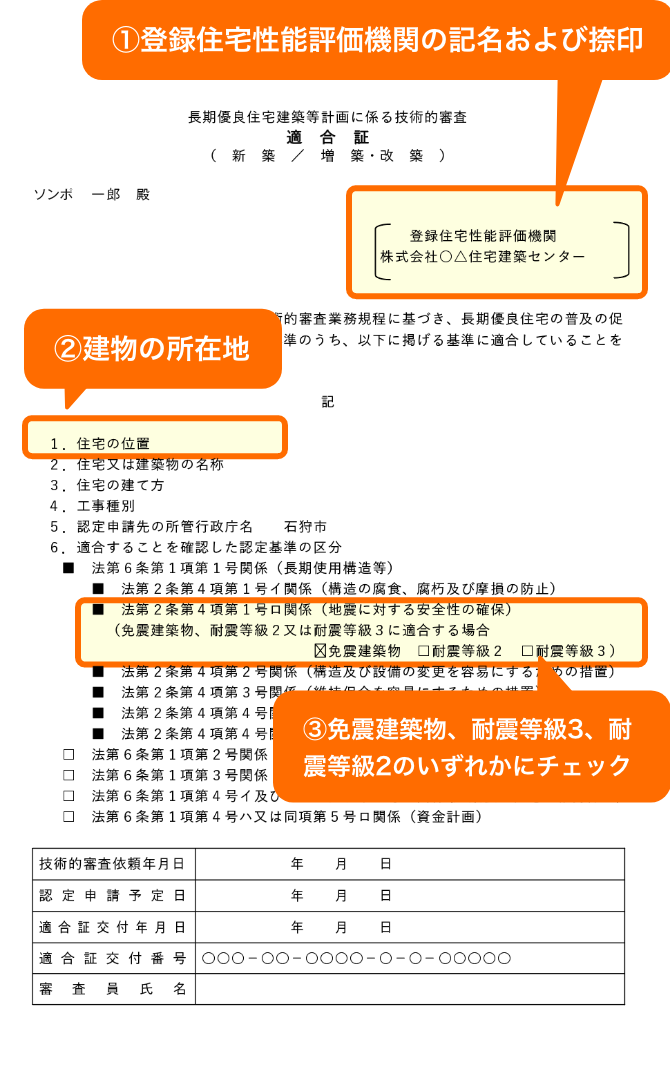 長期優良住宅建築等計画に係る技術的審査適合証
